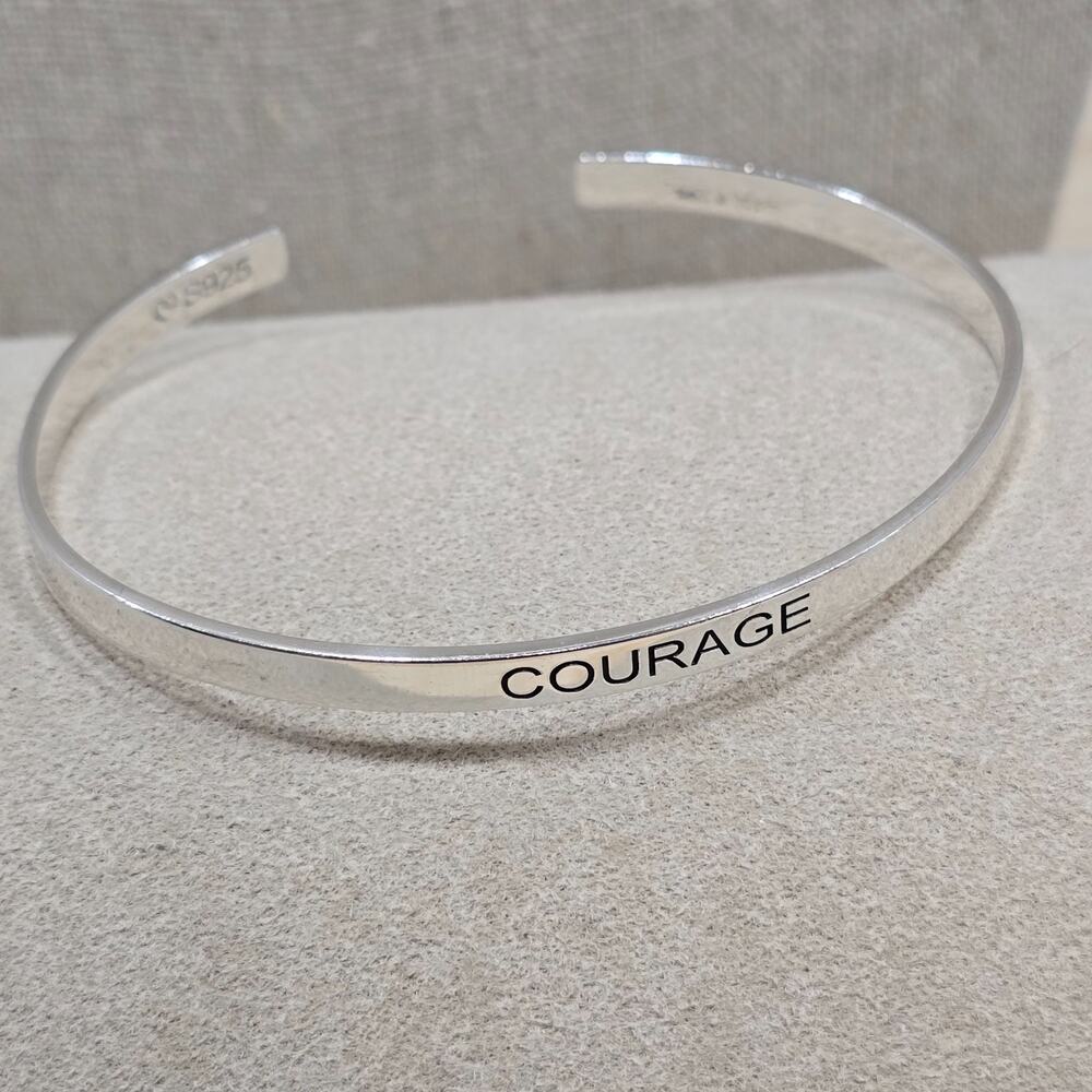 Soufeel 7" Engraved COURAGE S925 Sterling Silver Oval Cuff Bangle Bracelet